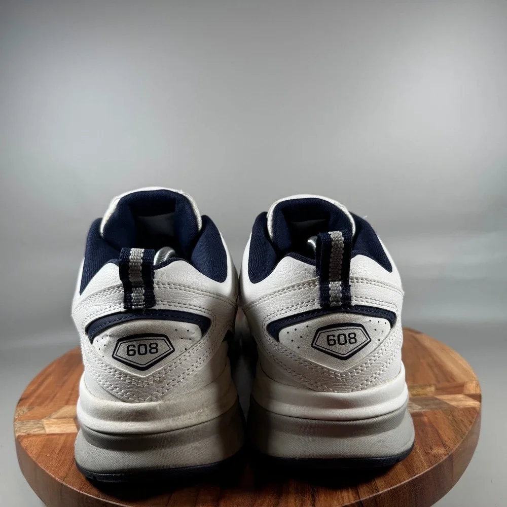 New Balance 608 V5 Mens 10 2E White Navy Leather Training Shoes